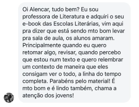 Depoimento via Instagram Direct: professora de Literatura conta que os alunos amaram o e-book